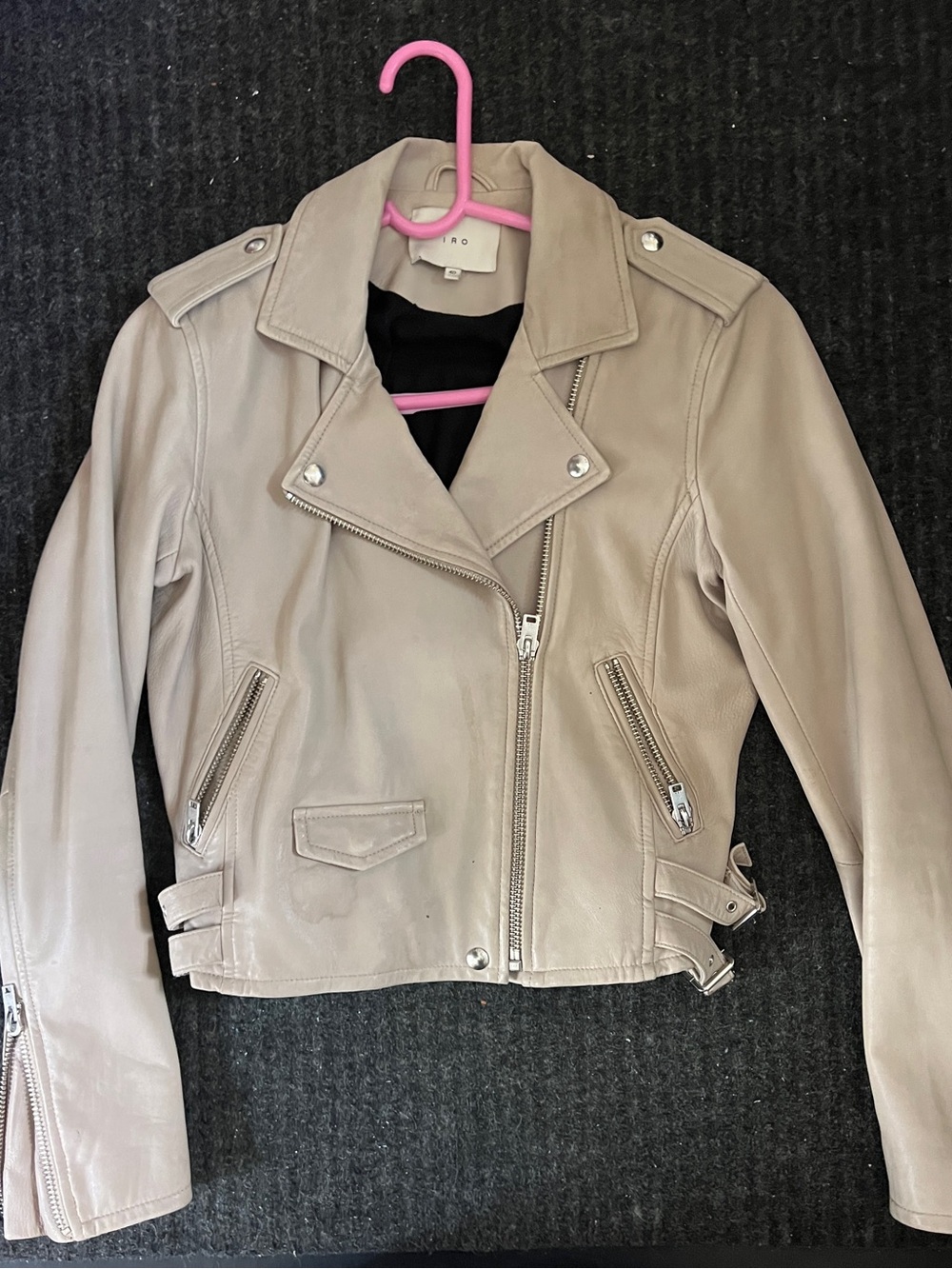 IRO Ashville Womens Size 40 Lamb Leather Moto Biker Jacket Beige